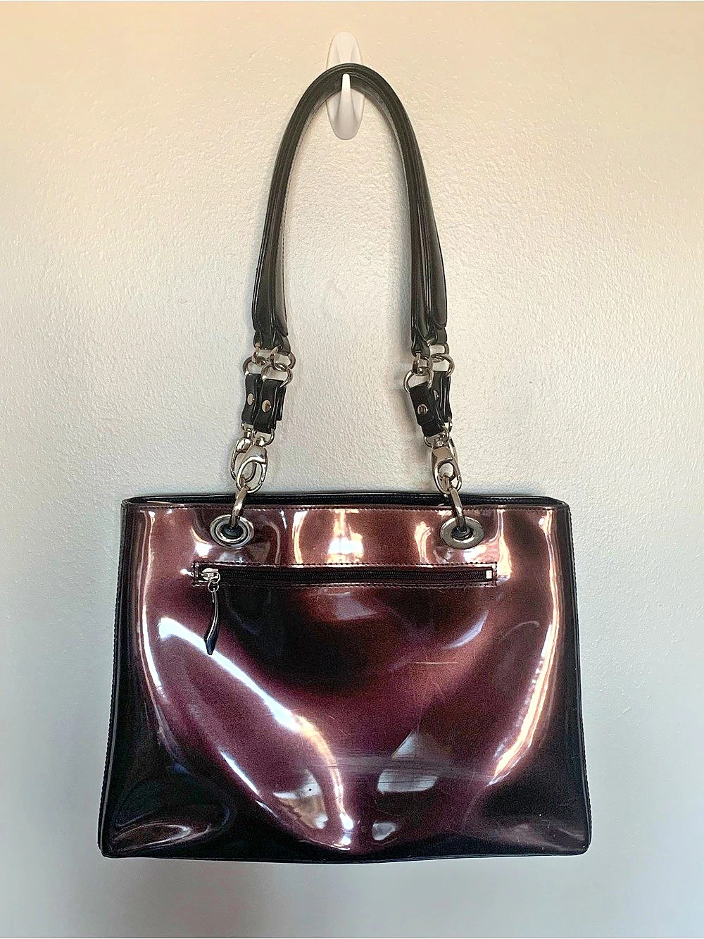 Beijo Glossy Patent Shoulder/Satchel Bag with Wallet in Brown Black